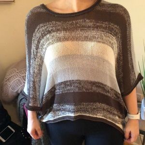 Blue, white, and brown close knit sweater
